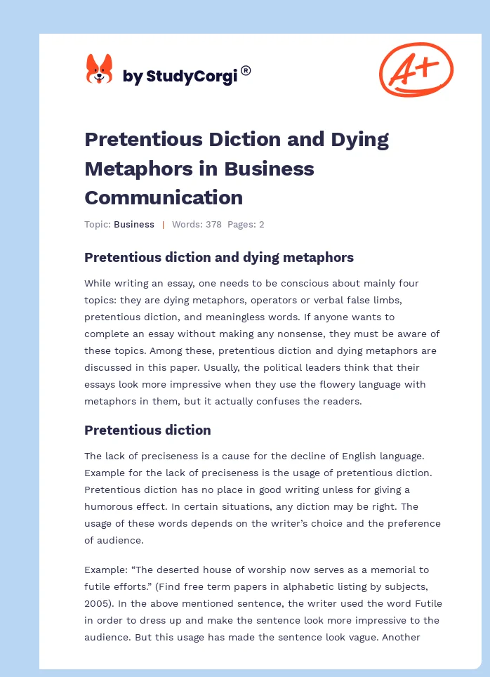 Pretentious Diction and Dying Metaphors in Business Communication. Page 1