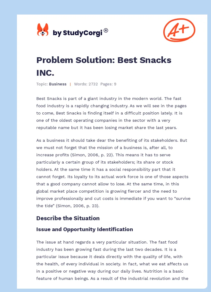 Problem Solution: Best Snacks INC.. Page 1