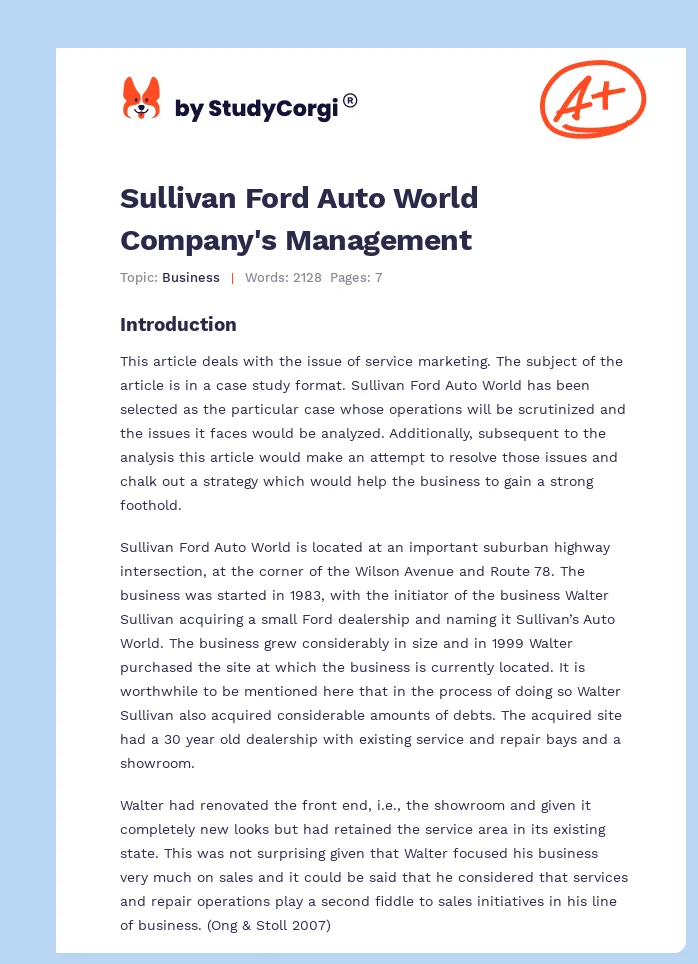 Sullivan Ford Auto World Company's Management. Page 1