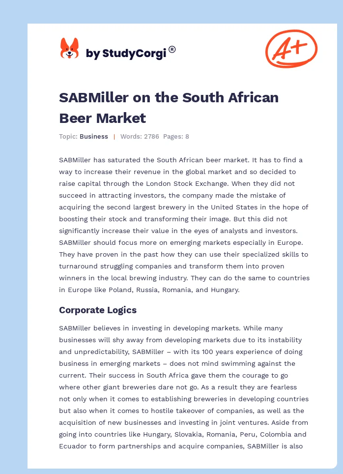 SABMiller on the South African Beer Market. Page 1