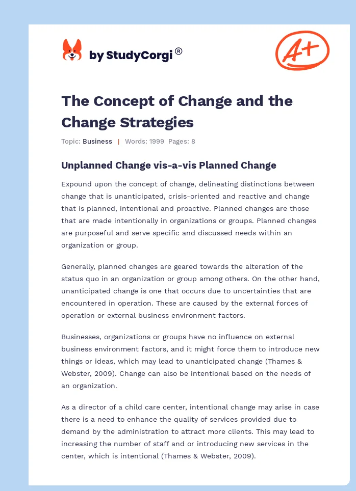 The Concept of Change and the Change Strategies. Page 1