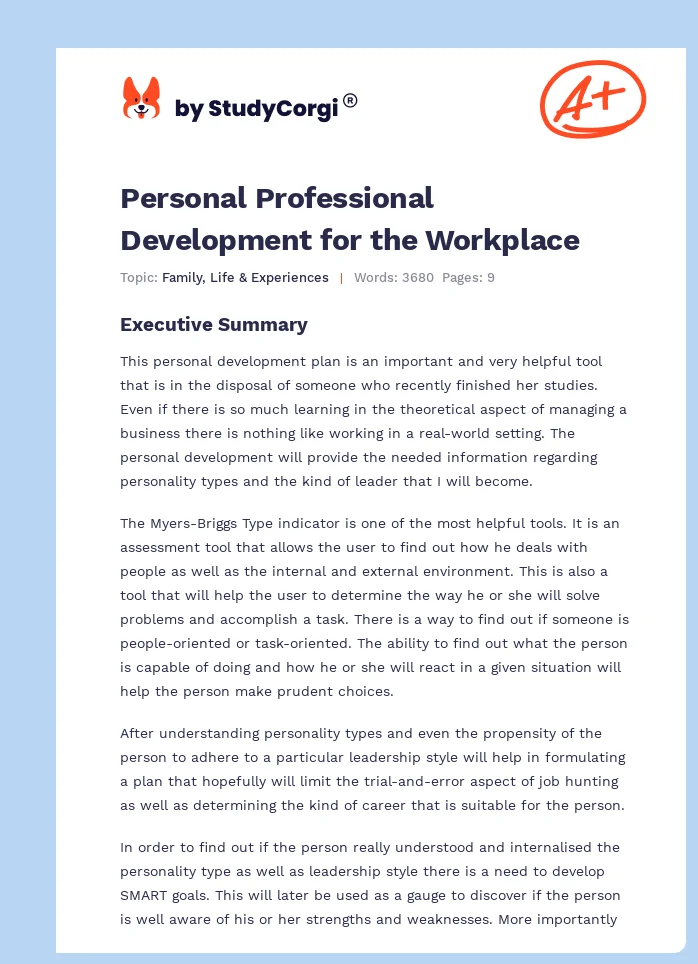 Personal Professional Development for the Workplace. Page 1