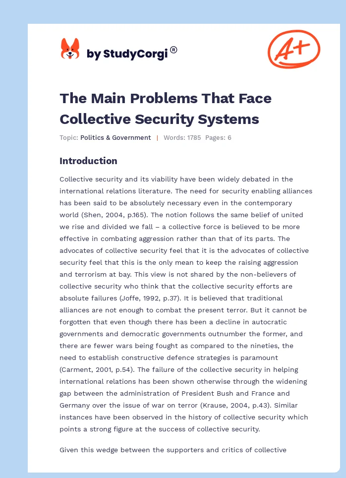 The Main Problems That Face Collective Security Systems. Page 1