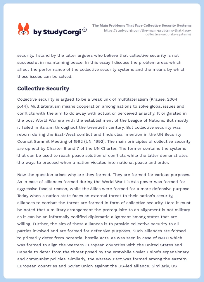 The Main Problems That Face Collective Security Systems. Page 2