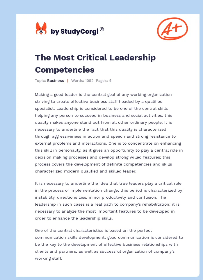 The Most Critical Leadership Competencies. Page 1
