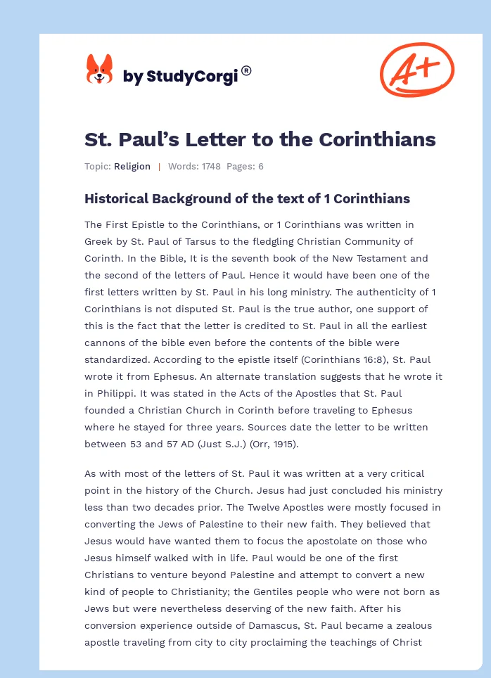 St. Paul’s Letter to the Corinthians. Page 1