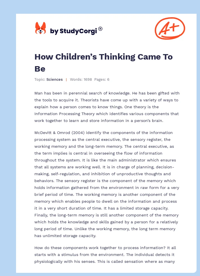 How Children’s Thinking Came To Be. Page 1