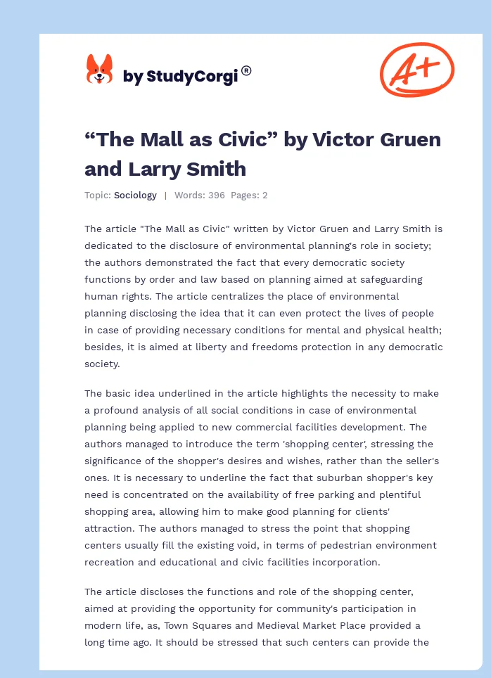 “The Mall as Civic” by Victor Gruen and Larry Smith. Page 1