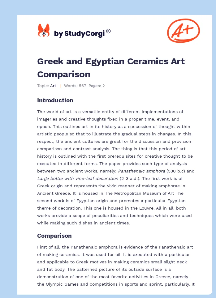 Greek and Egyptian Ceramics Art Comparison. Page 1