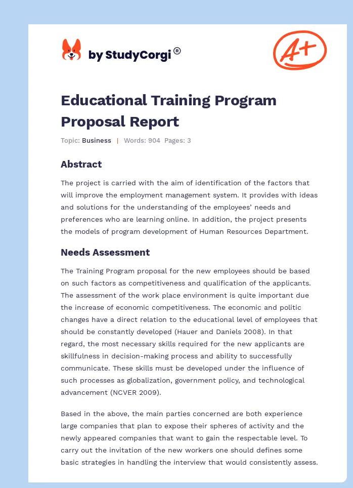 Educational Training Program Proposal Report. Page 1