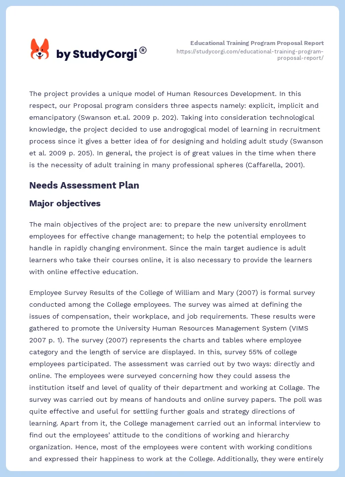 Educational Training Program Proposal Report. Page 2