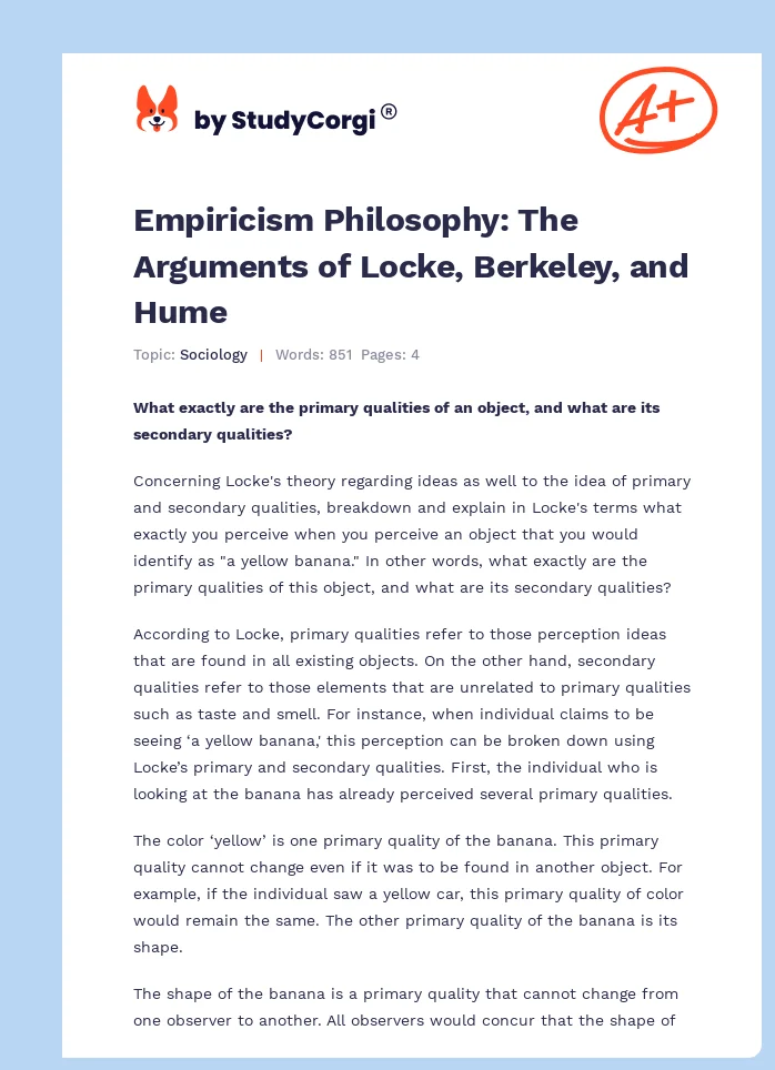 Empiricism Philosophy: The Arguments of Locke, Berkeley, and Hume. Page 1