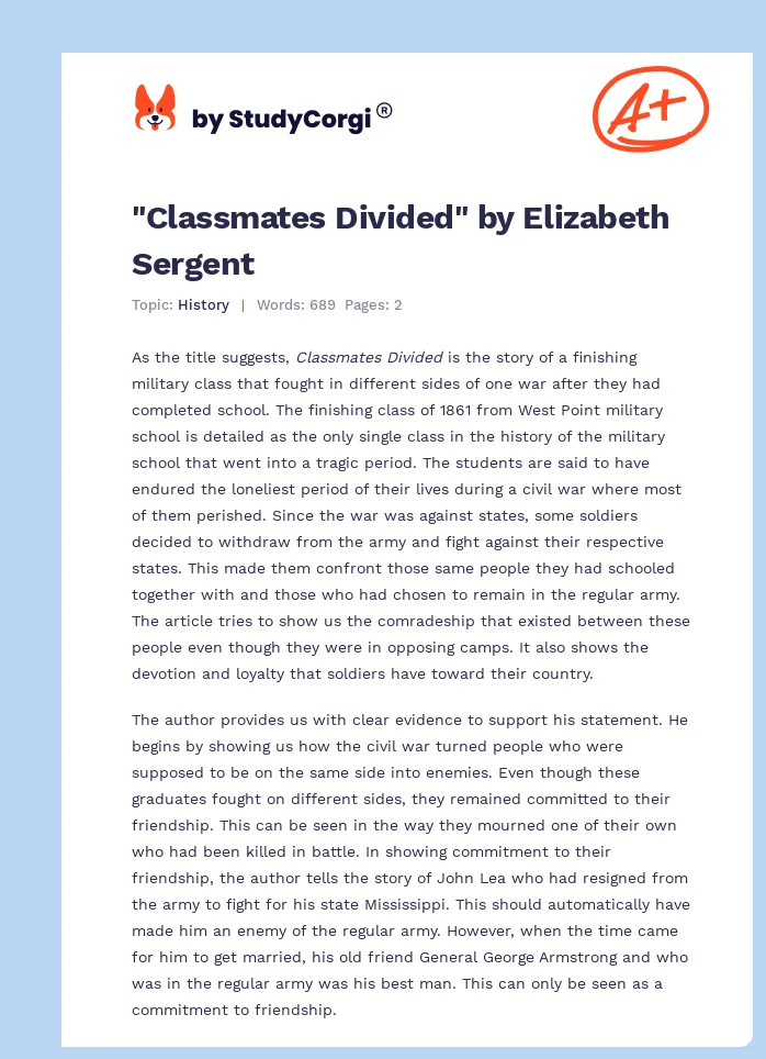 "Classmates Divided" by Elizabeth Sergent. Page 1