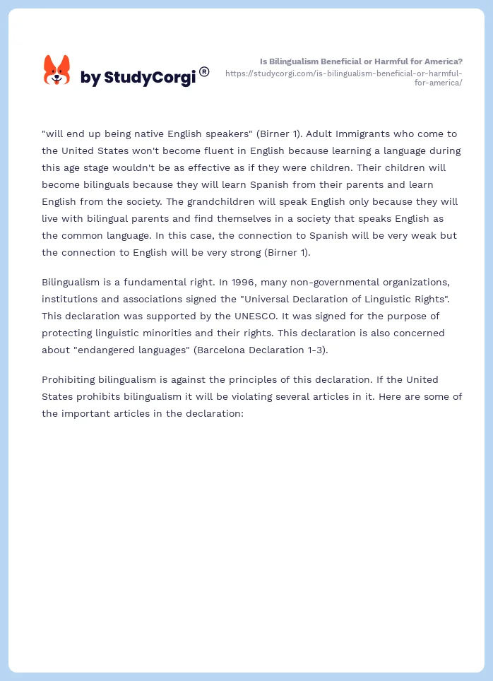 Is Bilingualism Beneficial or Harmful for America?. Page 2