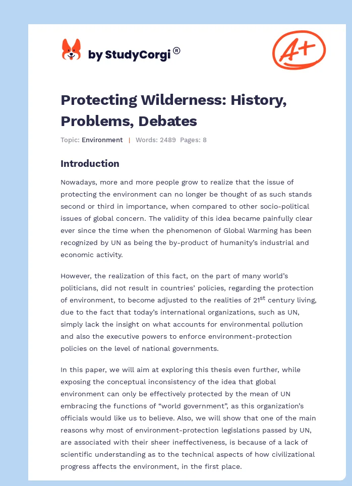 Protecting Wilderness: History, Problems, Debates. Page 1