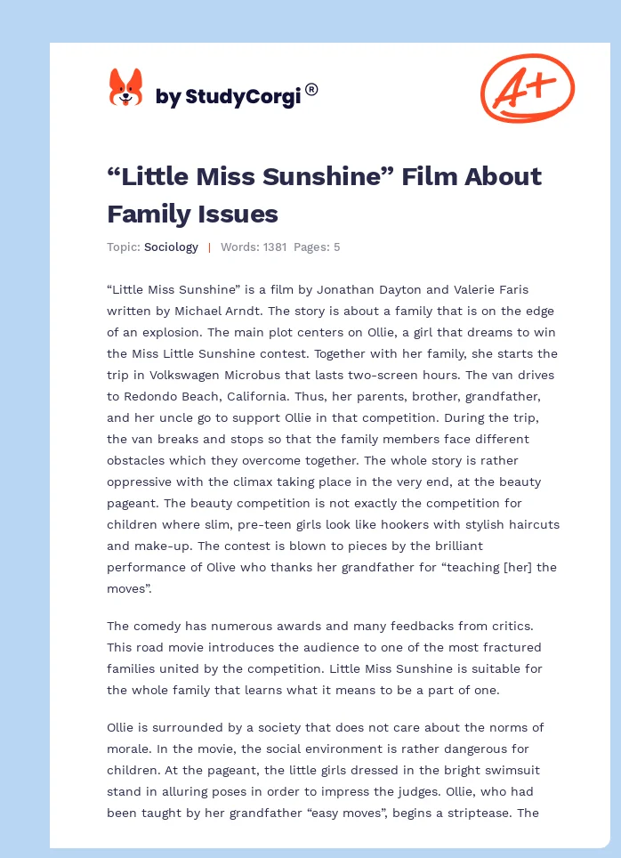 “Little Miss Sunshine” Film About Family Issues. Page 1
