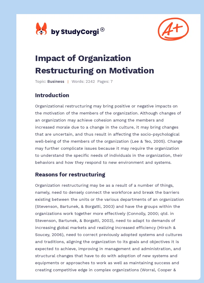 Impact of Organization Restructuring on Motivation. Page 1