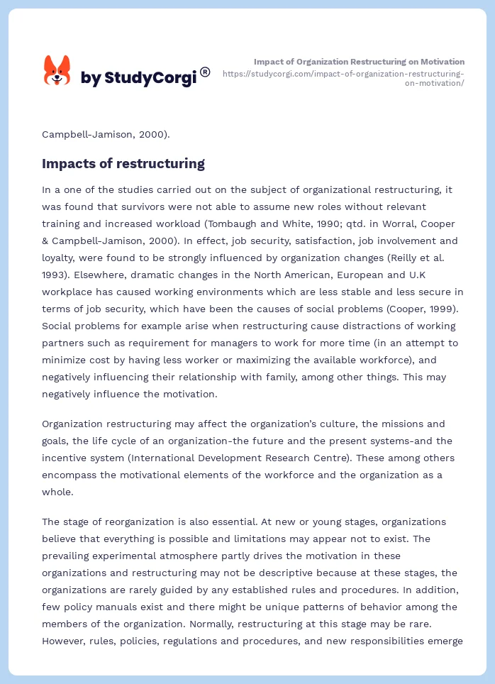 Impact of Organization Restructuring on Motivation. Page 2