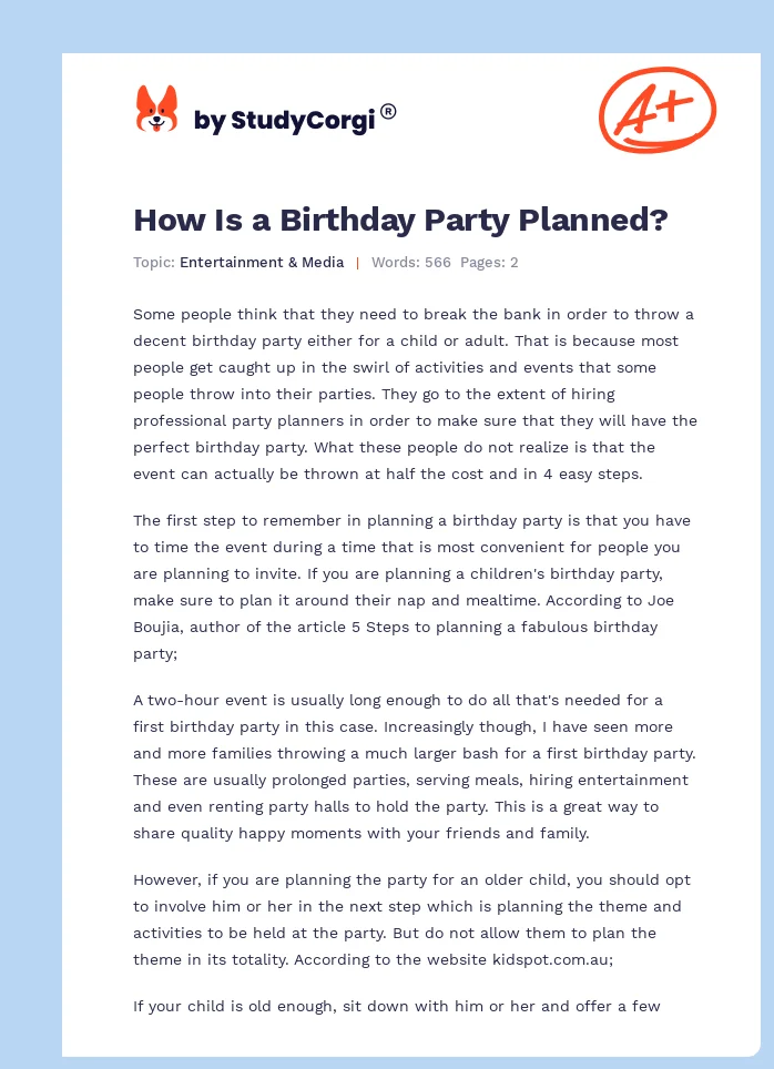 How Is a Birthday Party Planned?. Page 1