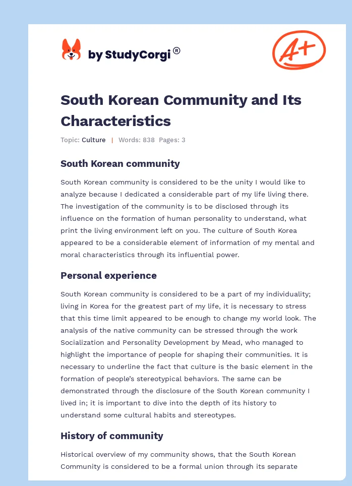 South Korean Community and Its Characteristics. Page 1