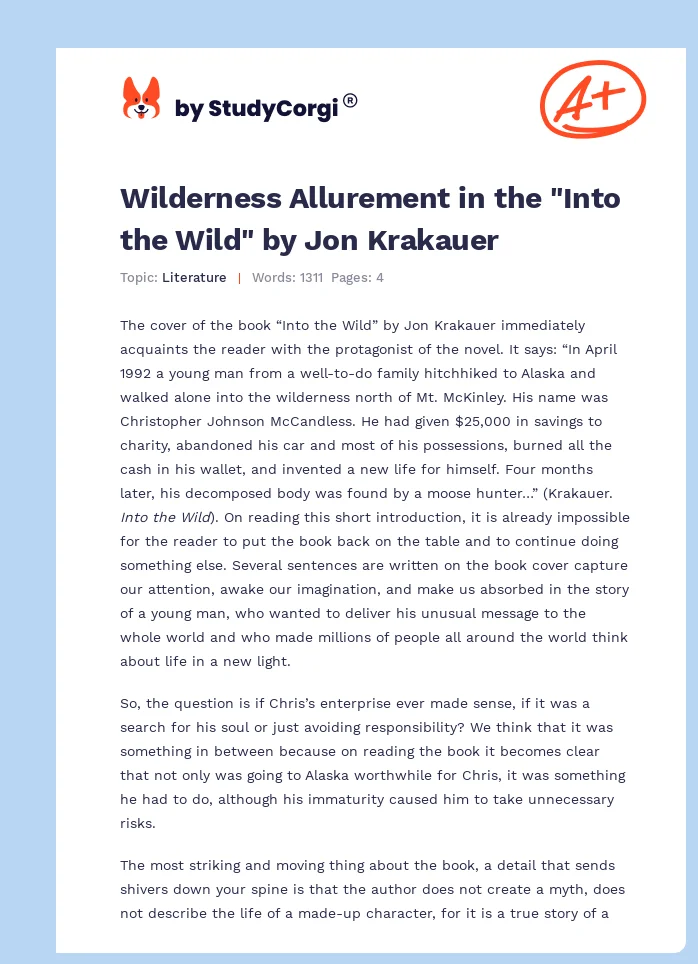 Wilderness Allurement in the "Into the Wild" by Jon Krakauer. Page 1