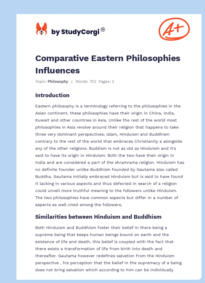 Comparative Eastern Philosophies Influences. Page 1