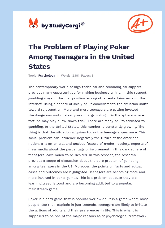 The Problem of Playing Poker Among Teenagers in the United States. Page 1