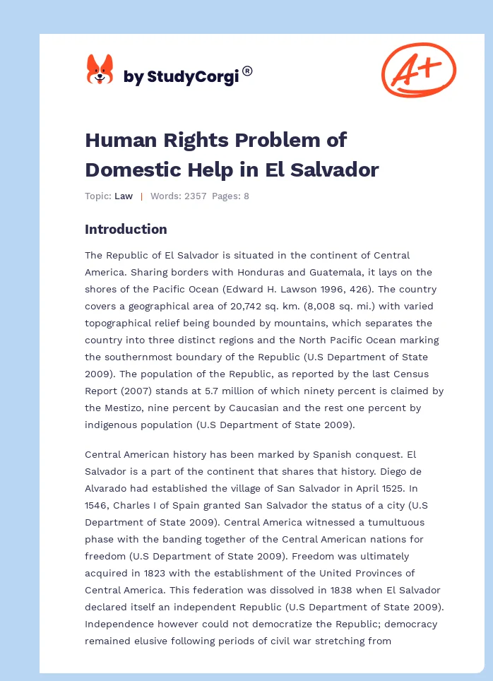Human Rights Problem of Domestic Help in El Salvador. Page 1