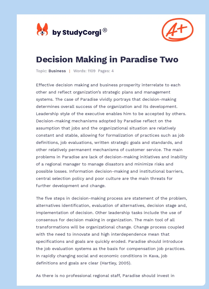 Decision Making in Paradise Two. Page 1
