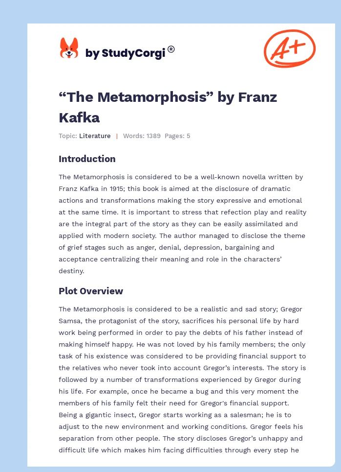 “The Metamorphosis” by Franz Kafka. Page 1