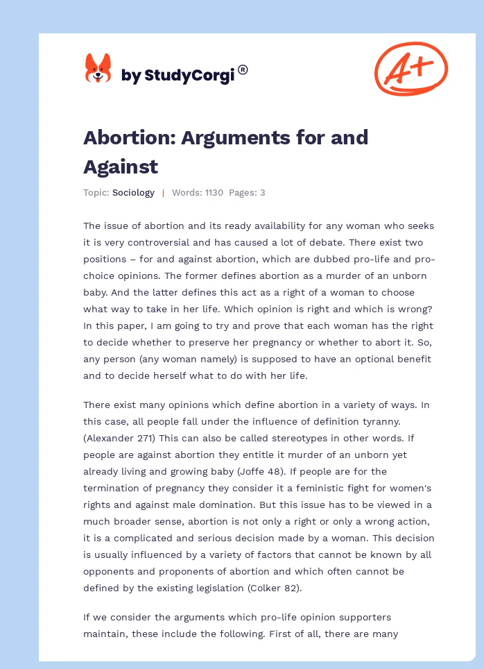 Abortion: Arguments for and Against. Page 1