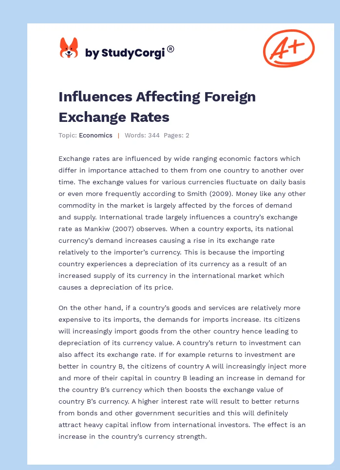 Influences Affecting Foreign Exchange Rates. Page 1