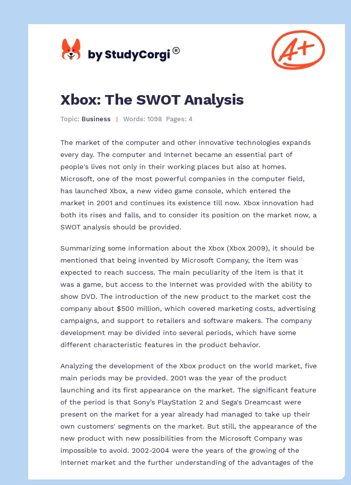 Xbox: The SWOT Analysis. Page 1
