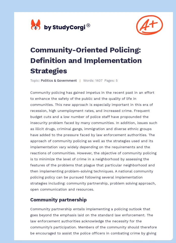 Community-Oriented Policing: Definition and Implementation Strategies. Page 1