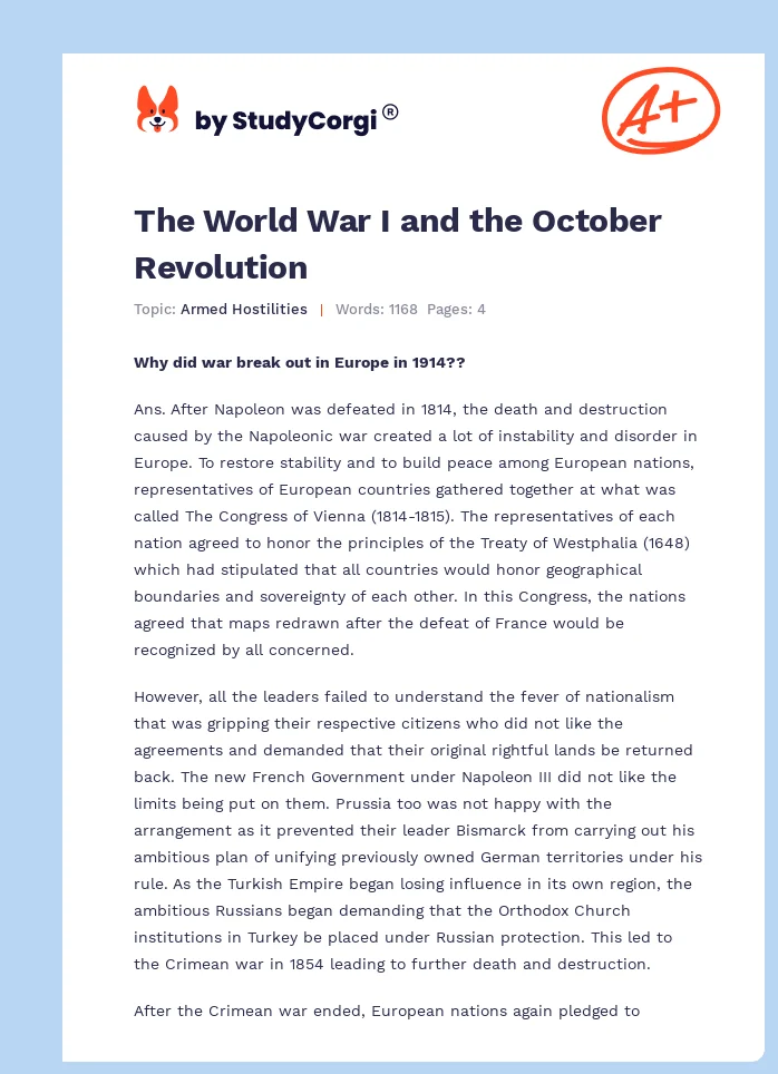 The World War I and the October Revolution. Page 1