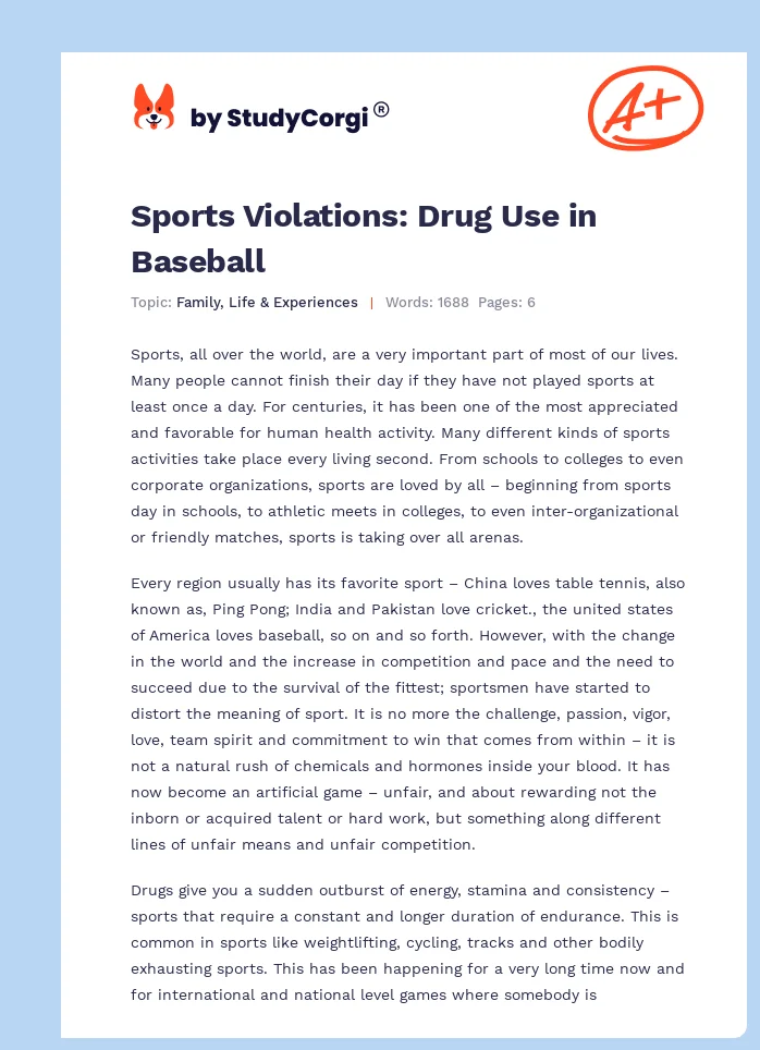 Sports Violations: Drug Use in Baseball. Page 1