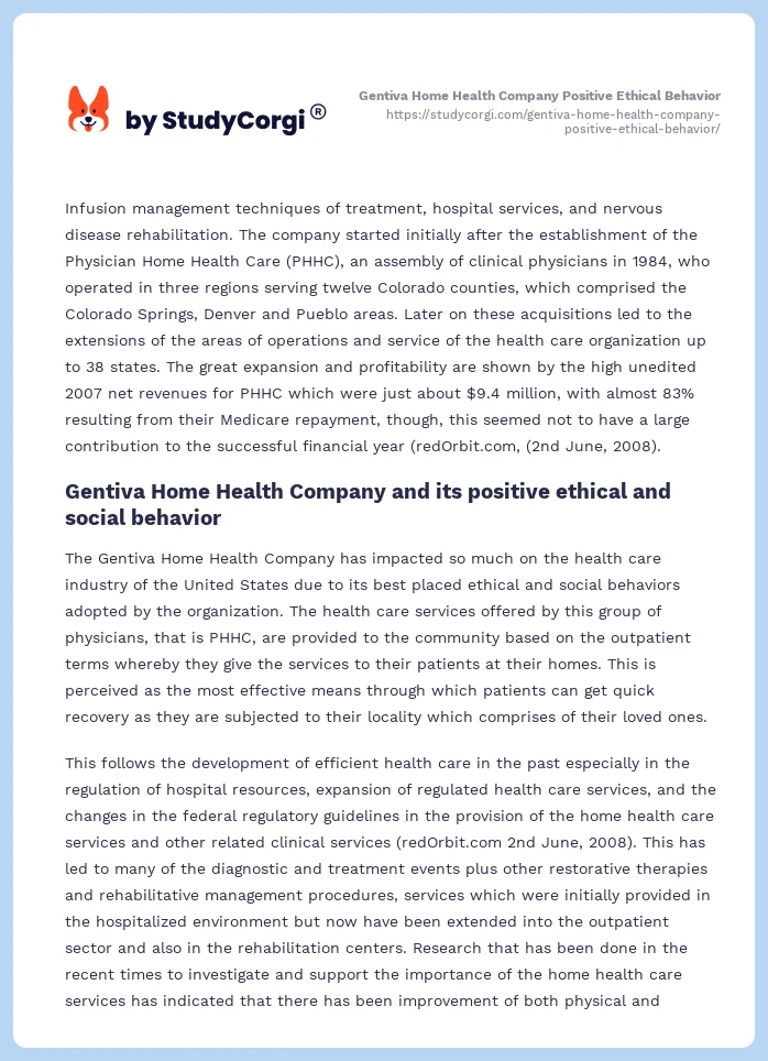 Gentiva Home Health Company Positive Ethical Behavior. Page 2