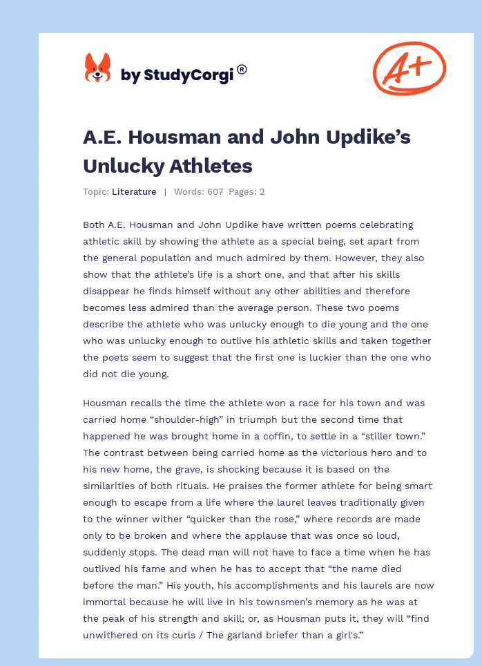 A.E. Housman and John Updike’s Unlucky Athletes. Page 1