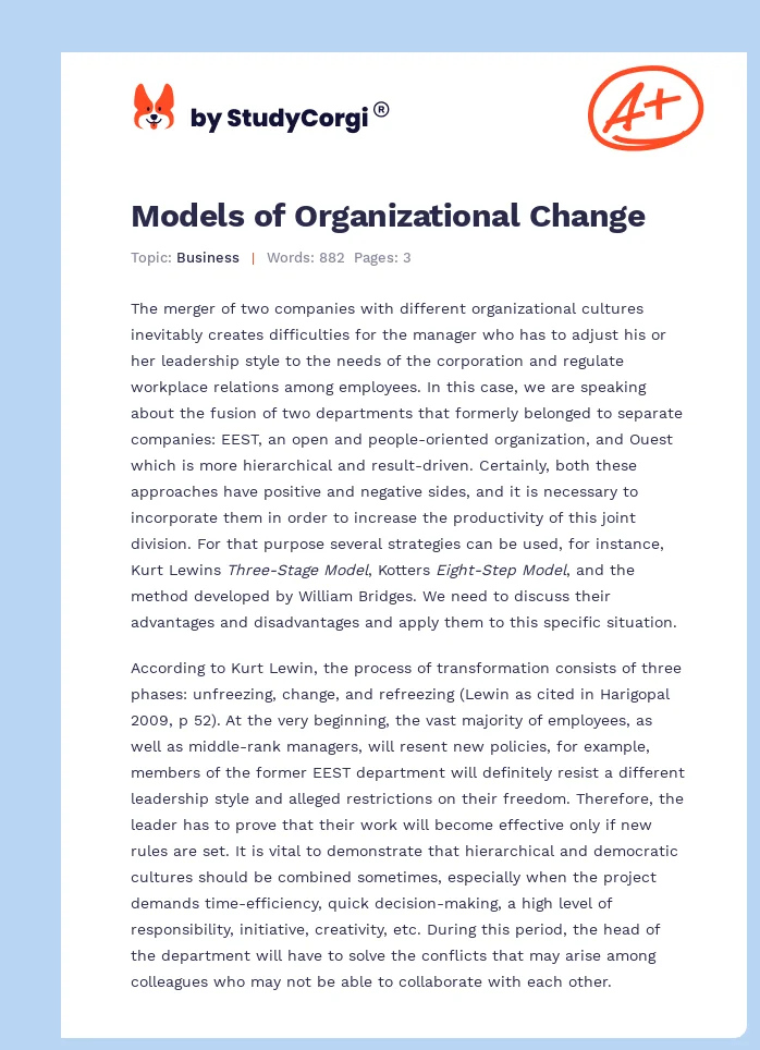 Models of Organizational Change. Page 1