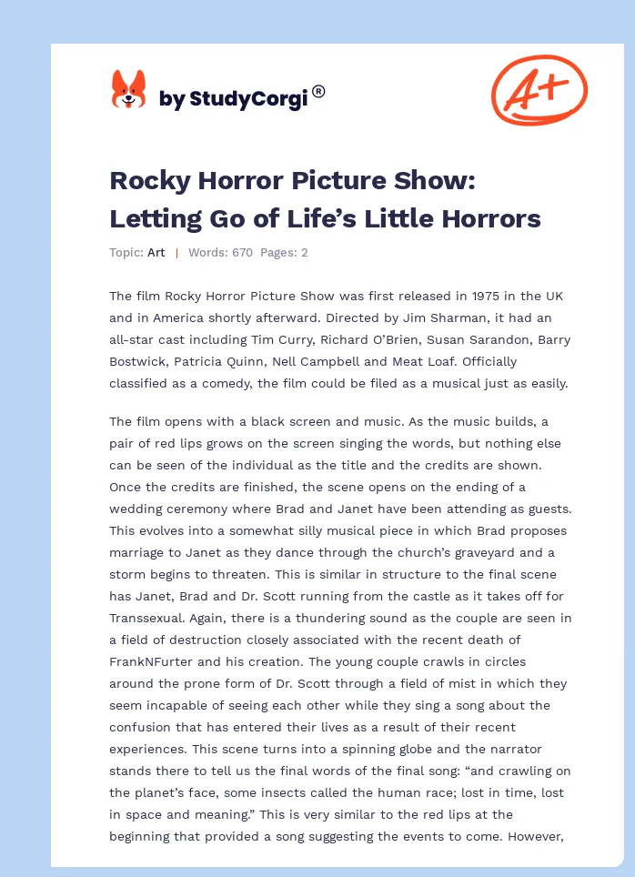 Rocky Horror Picture Show: Letting Go of Life’s Little Horrors. Page 1