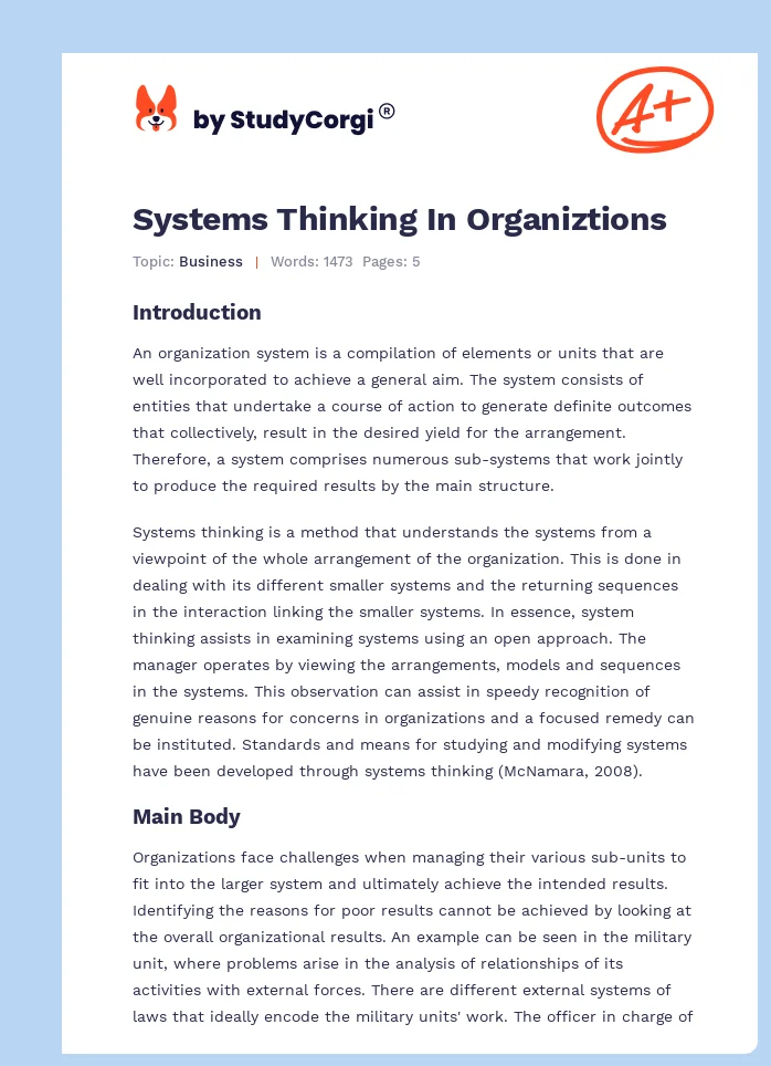 Systems Thinking In Organiztions. Page 1