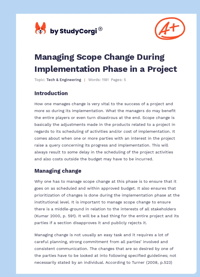 Managing Scope Change During Implementation Phase in a Project. Page 1