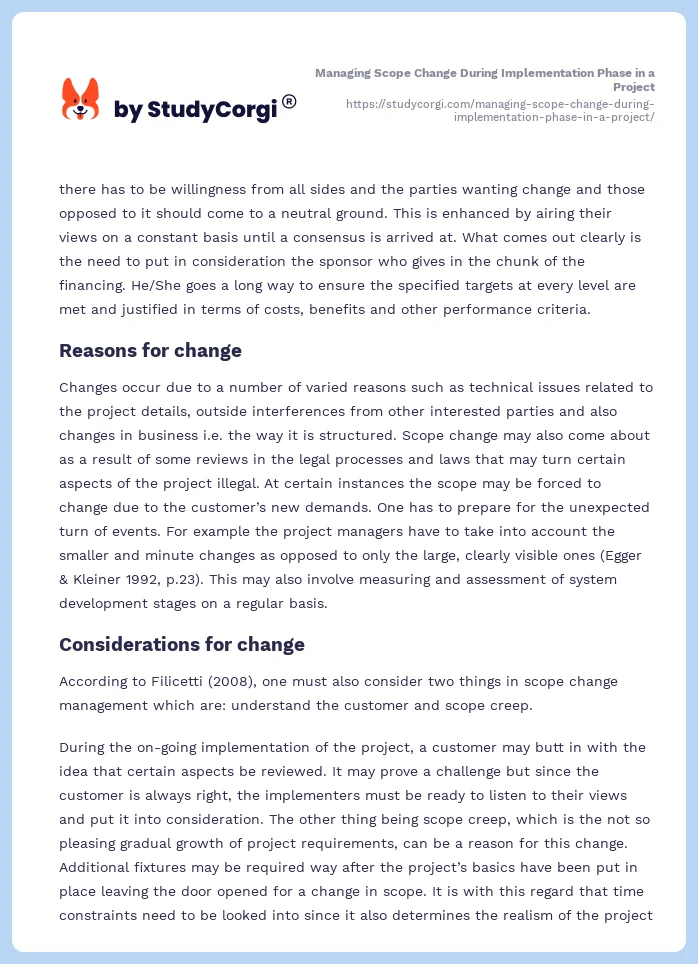 Managing Scope Change During Implementation Phase in a Project. Page 2