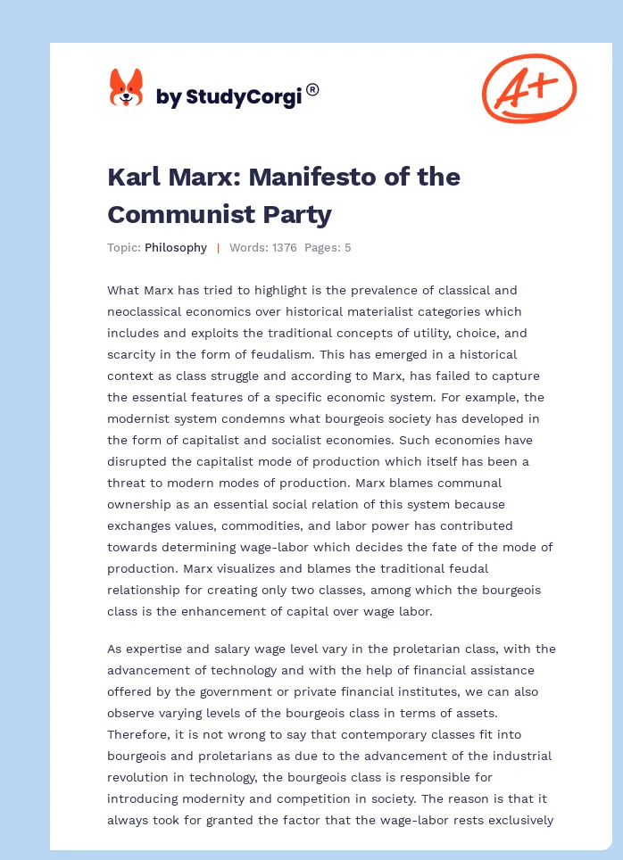 Karl Marx: Manifesto of the Communist Party. Page 1
