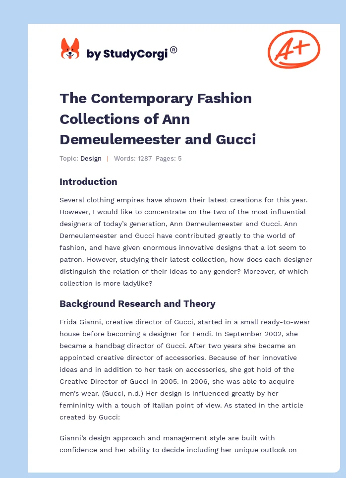 The Contemporary Fashion Collections of Ann Demeulemeester and Gucci. Page 1