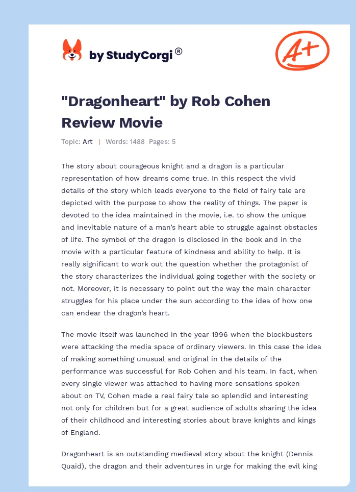 "Dragonheart" by Rob Cohen Review Movie. Page 1