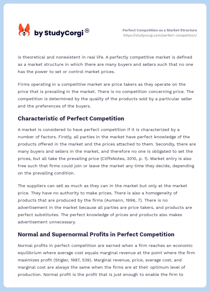 Perfect Competition as a Market Structure. Page 2