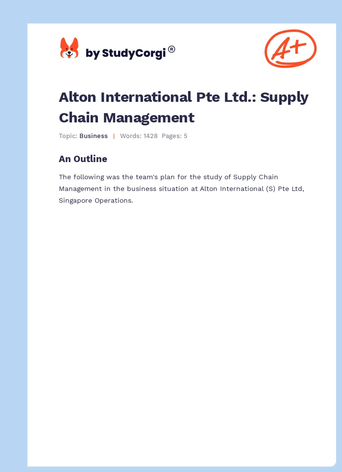 Alton International Pte Ltd.: Supply Chain Management. Page 1
