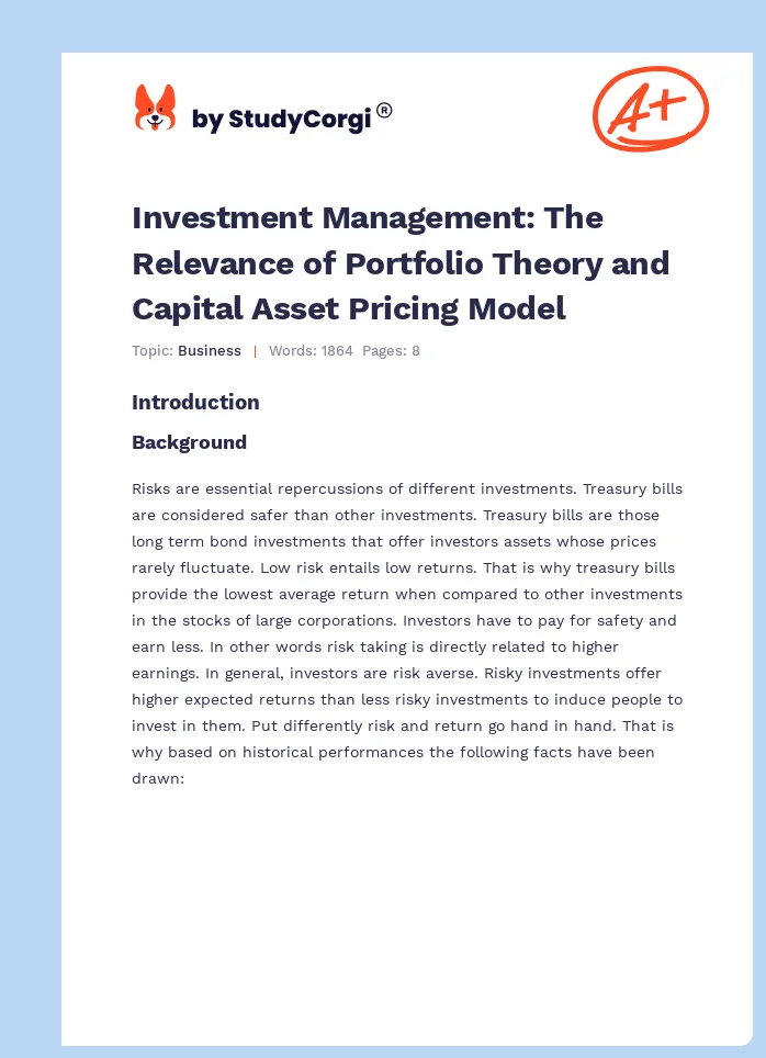 Investment Management: The Relevance of Portfolio Theory and Capital Asset Pricing Model. Page 1
