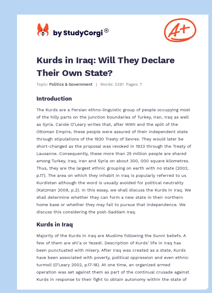 Kurds in Iraq: Will They Declare Their Own State?. Page 1